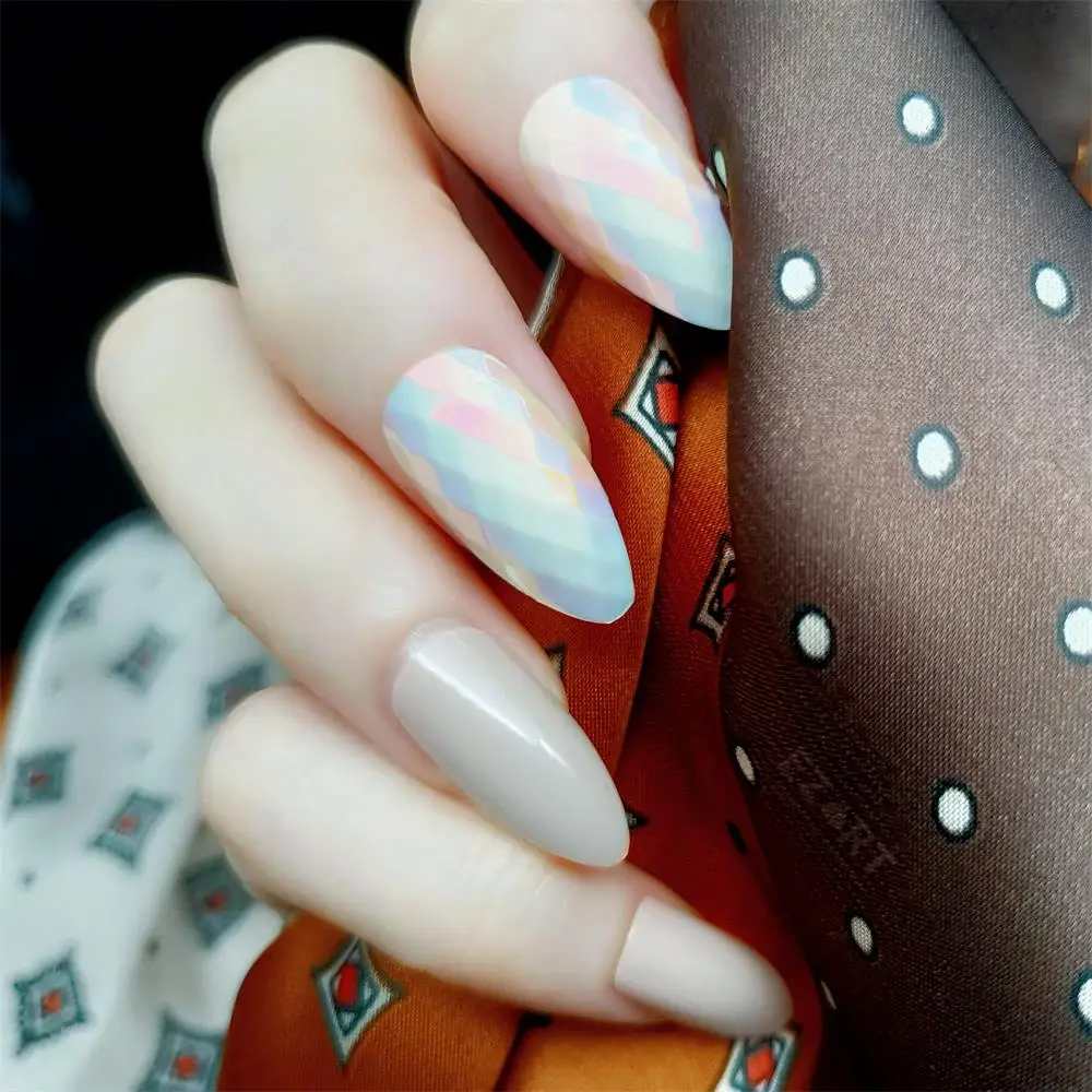 

24 шт./набор, блестящие ногти средней длины с зеркальным эффектом