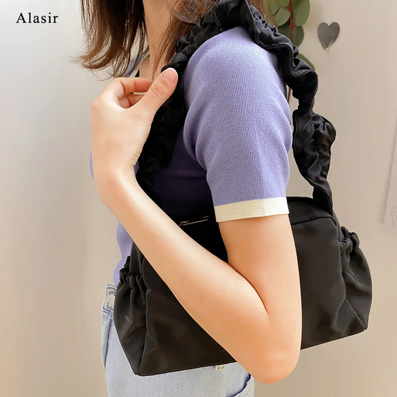 

Alasir Fashion Pleated Bag Women Small Shoulder Bag Ruched Canvas Handbags Korean Style Bags Artsy Minimalist Flap