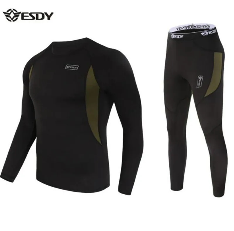 ESDY мужские зимние комплекты термобелья Быстросохнущий Спортивный костюм