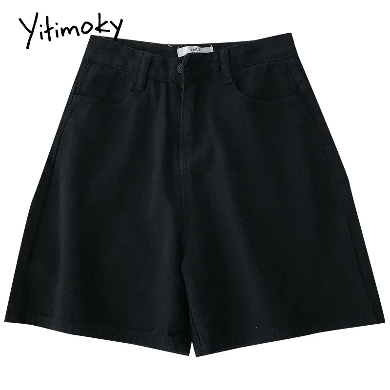 

Yitimoky Hot Sale Denim Shorts Women High Waist Solid Wide Leg Clothing Button Casual Fashion Clothing Jeans 2021 Summer New