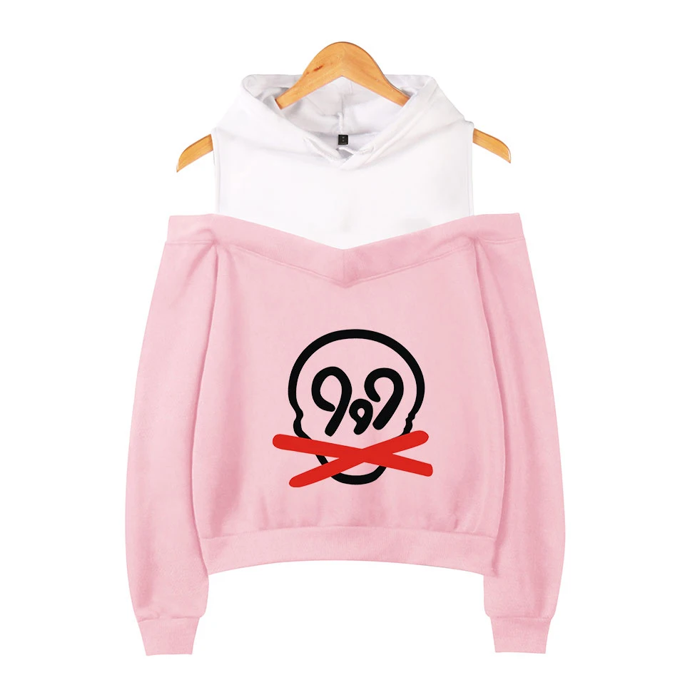 

Printed female hoodie and hat casual gothic style cut top 2020 autumn street women sweatshirt sexy strapless hoodie women