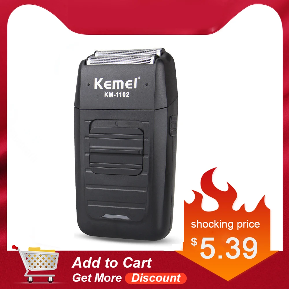 Kemei KM-1102 Аккумуляторная Беспроводная Бритва для мужчин с двумя лезвиями, возвратно-поступательная Бритва для бороды, уход за лицом, многофункциональный мощный триммер