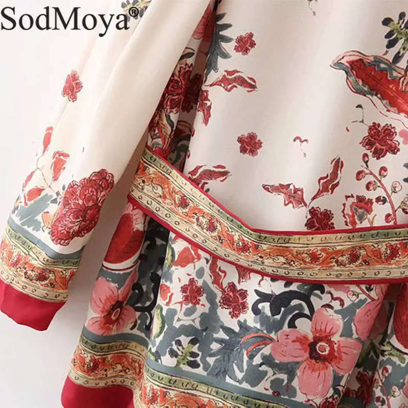 Women Vintage Floral Print Blazer Bow Tie Sashes Long Sleeve Coat Female Rretro Chic Office Wear Outerwear Feminine Tops Jacket|Женские