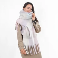 2021 winter womans fashion scarf mohair skin friendly casual all match plaid tassel thick warm shawlscarf
