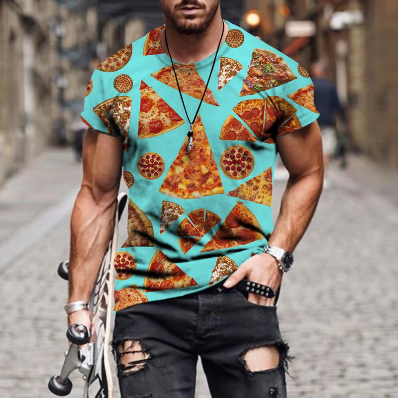 

New Summer 3d Printing Pizza T-shirt for Men Cartoon Beer Ice Cream Pattern Short Sleeves Trendy Menswear Casual Tshirt Tops