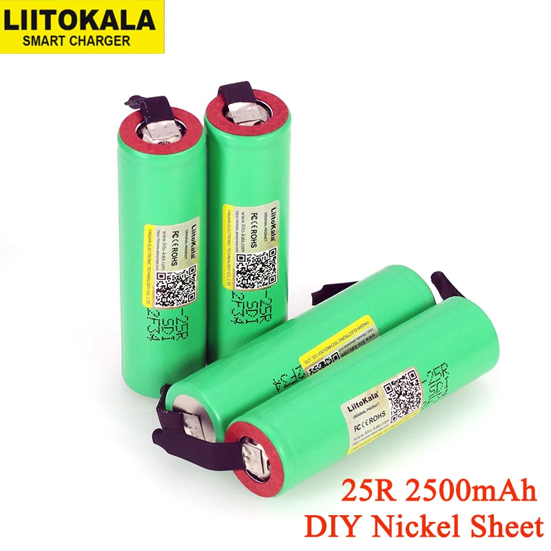 

Аккумулятор Liitokala INR1865025R, 18650 мАч, 20 А, никелевый лист
