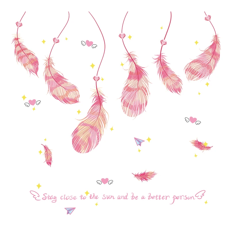 

Creative Pink Feather Wall Stickers Girls Room Decor Aesthetic Warm Bedroom Sofa TV Backdrop Self-adhesive Decals for Furniture