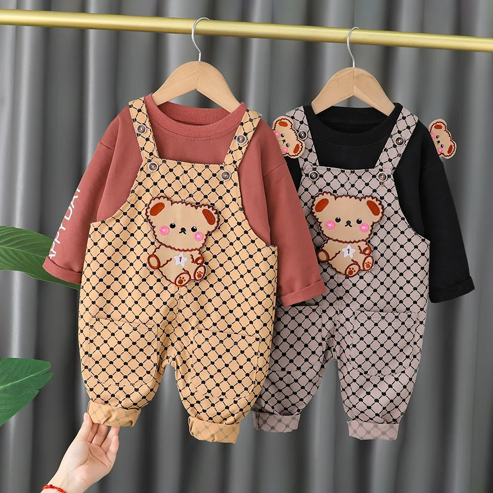 

2Pieces/set Children's Clothing Baby Girl Cute Clothes Long Sleeve Tops Casual Cartoon Overalls Boutique Kids Clothing Ropa Bebe