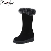daitifen winter women keep wrm snow boots platform leisure female mid calf boots hidden heel rabbit fur women outdoor shoes