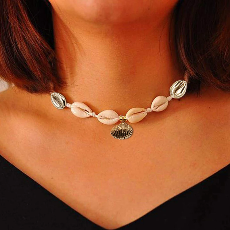 модный Ожерелье-чокер с воротником в виде женщины Летние естественные ракушки