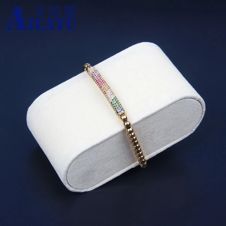 Ailatu новый длинный браслет макраме с радужным кубическим цирконием 4 мм бусинами