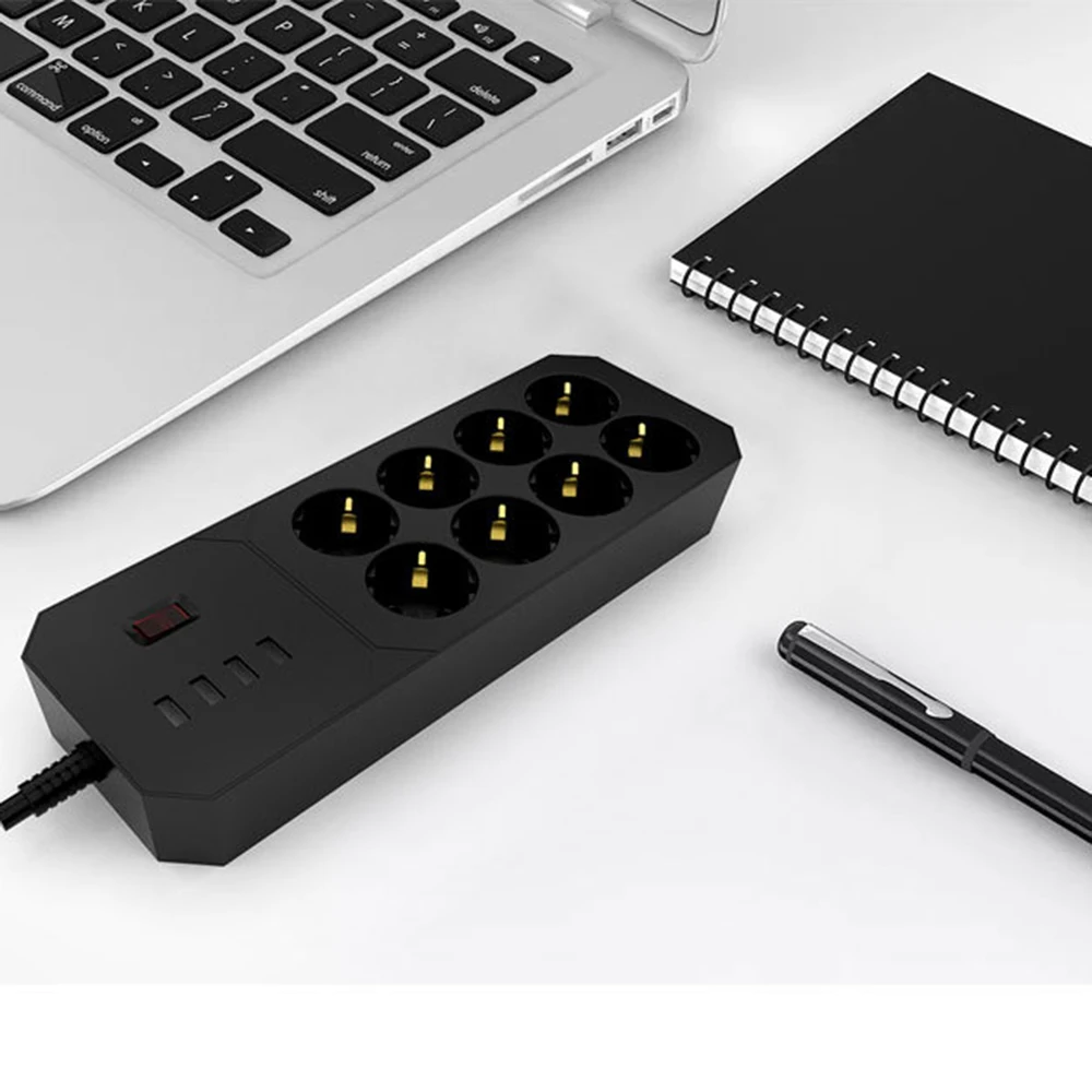 Удлинитель с 8 розетками переменного тока Евророзетка USB портом для зарядки