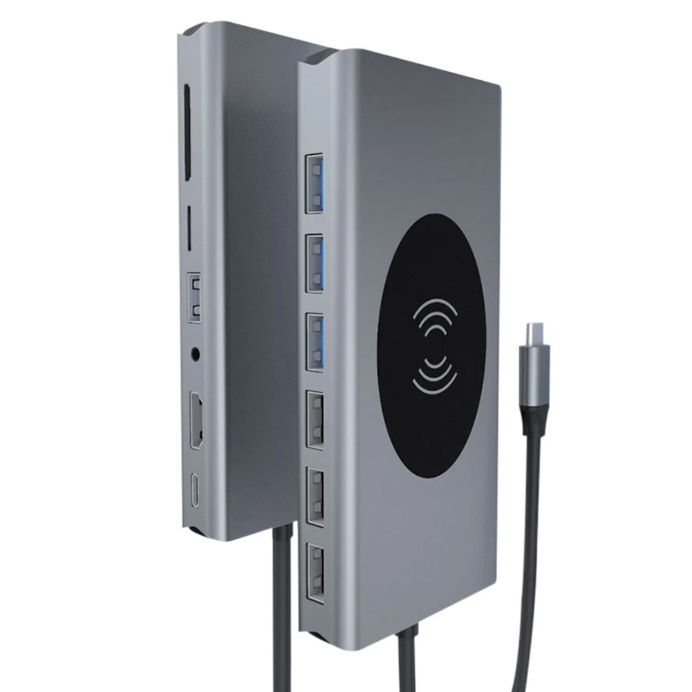 15 в 1 USB C концентратор адаптер с беспроводной зарядкой 4K HDMI 1080P VGA PD порт RJ45 3 0 2 для