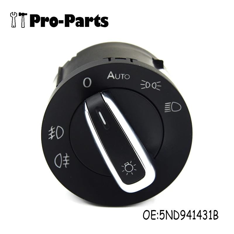 

5ND941431B Auto Headlight Lamp Switch For VW Golf Jetta MK5 Tiguan MK6 Fog Lamp Knob Fit Caddy Passat B6 cc Polo Chrome