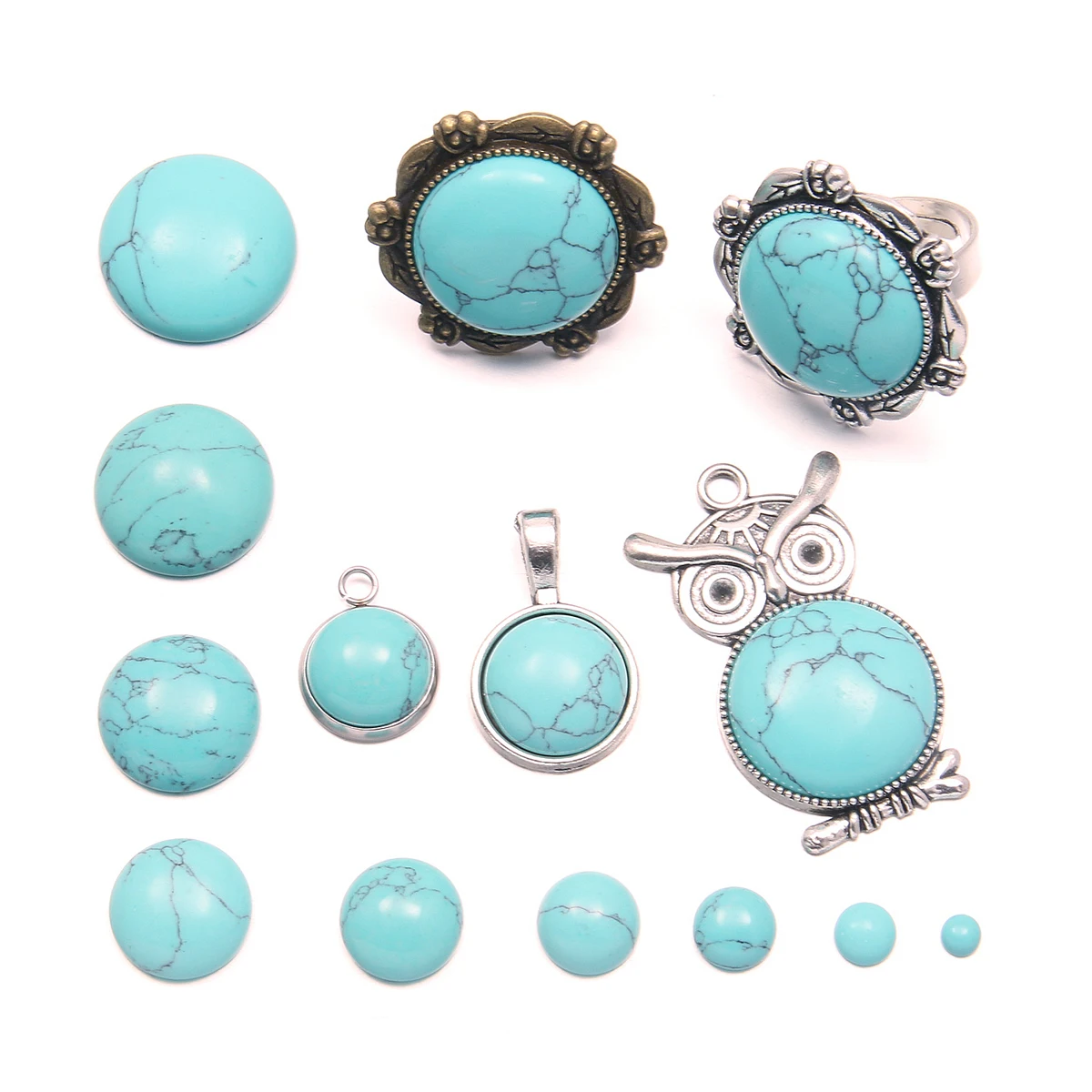 

5Pcs/lot Wholesale Natural Stone Cabochon Beads 4/8/10/14/18/20mm Round Turquoises Fit Pendant Rings DIY Jewelry Gift