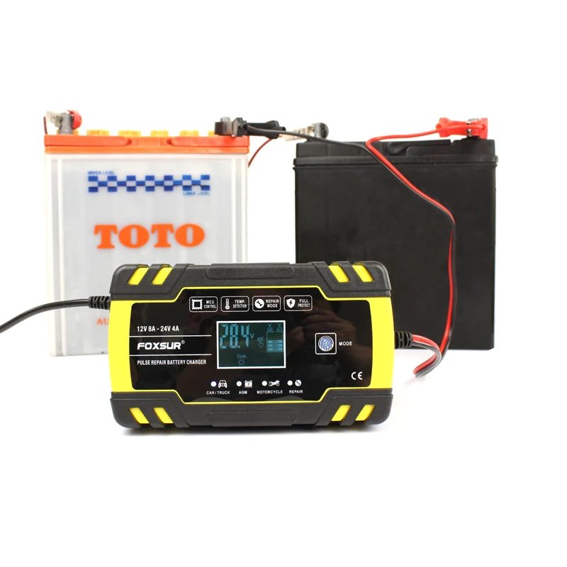 FOXSUR автомобиля Батарея Зарядное устройство 12v 24v мотоциклов ремонт типа high power AGM