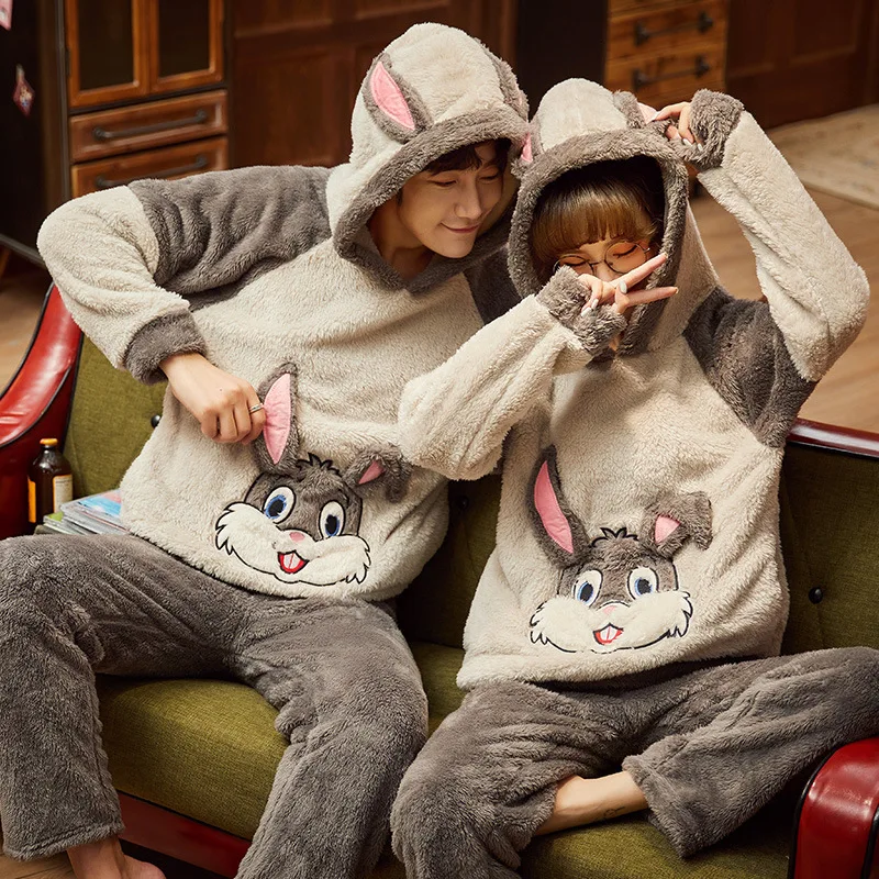 2020 пара пижамный комплект с кроликом из мультфильма Пижама Для женщин и мужчин