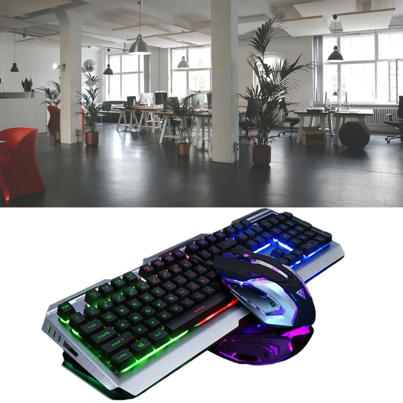 

Gaming Keyboard Mouse Wired V1 LED Backlit Multimedia USB Ergonomic Gamer Keyboard Waterproof Optical Gamer Mouse Sets