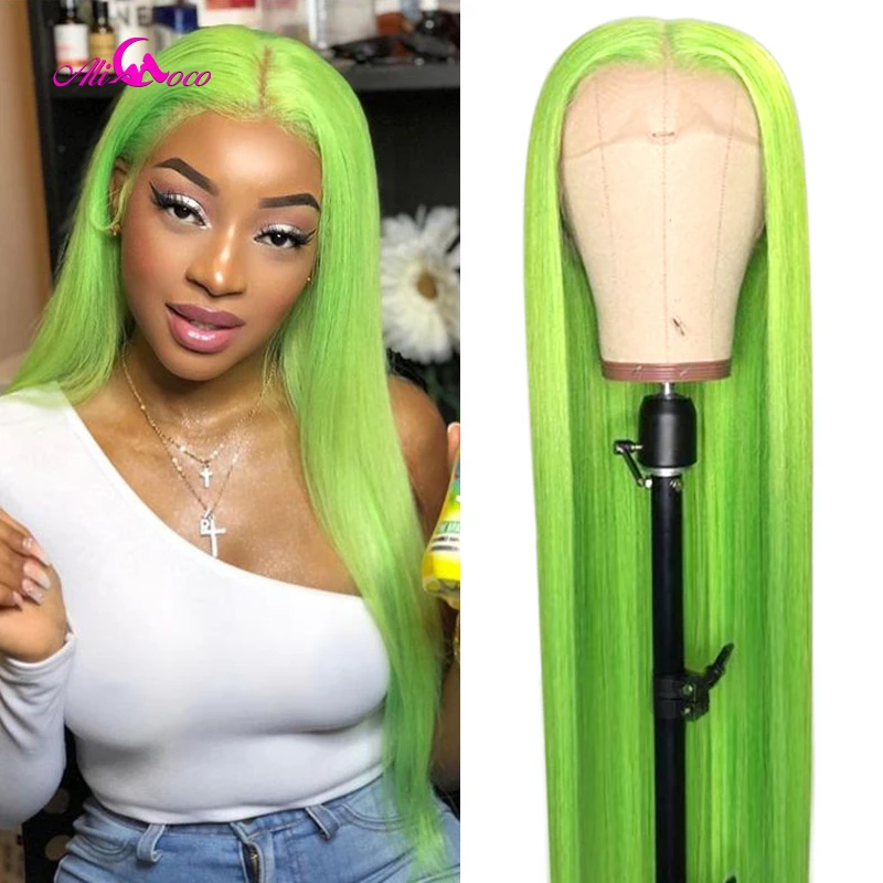 Али Коко цветные парики 13X4 Прямой светильник синий кружевной передний парик из