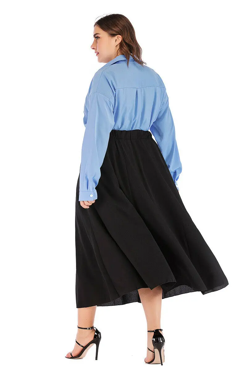 

Muslim Fashion 2PCS Women Loose Plus Size Long Sleeve Shirt Blouse+Skirt Lady Outfit Sets OL Style Work Casual Islamic Clothing