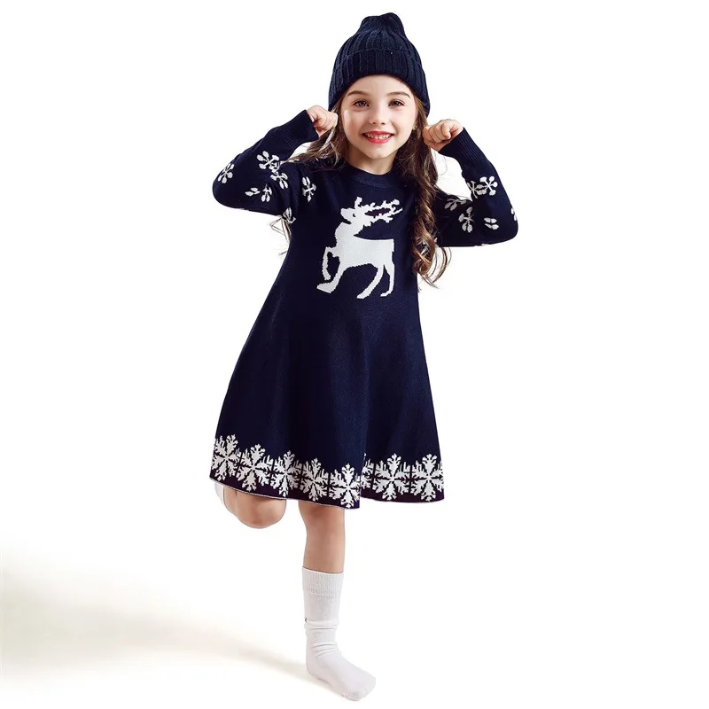 Girls Cardigan Christmas Sweater Dress Kids Thick Winter Dresses Toddler Jumper Pullover owns Pull Noel Enfant Fille Kersttrui | Детская
