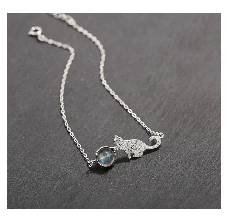 

Cat Necklace Pendant Moonstone Beast Beast Simple Girl Light Jewelry Fashion 2020 Design Gift Party 925 Silver