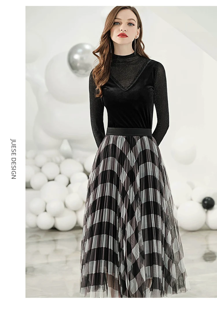 Летняя черная серая длинная клетчатая юбка-пачка из тюля модная новинка 2020