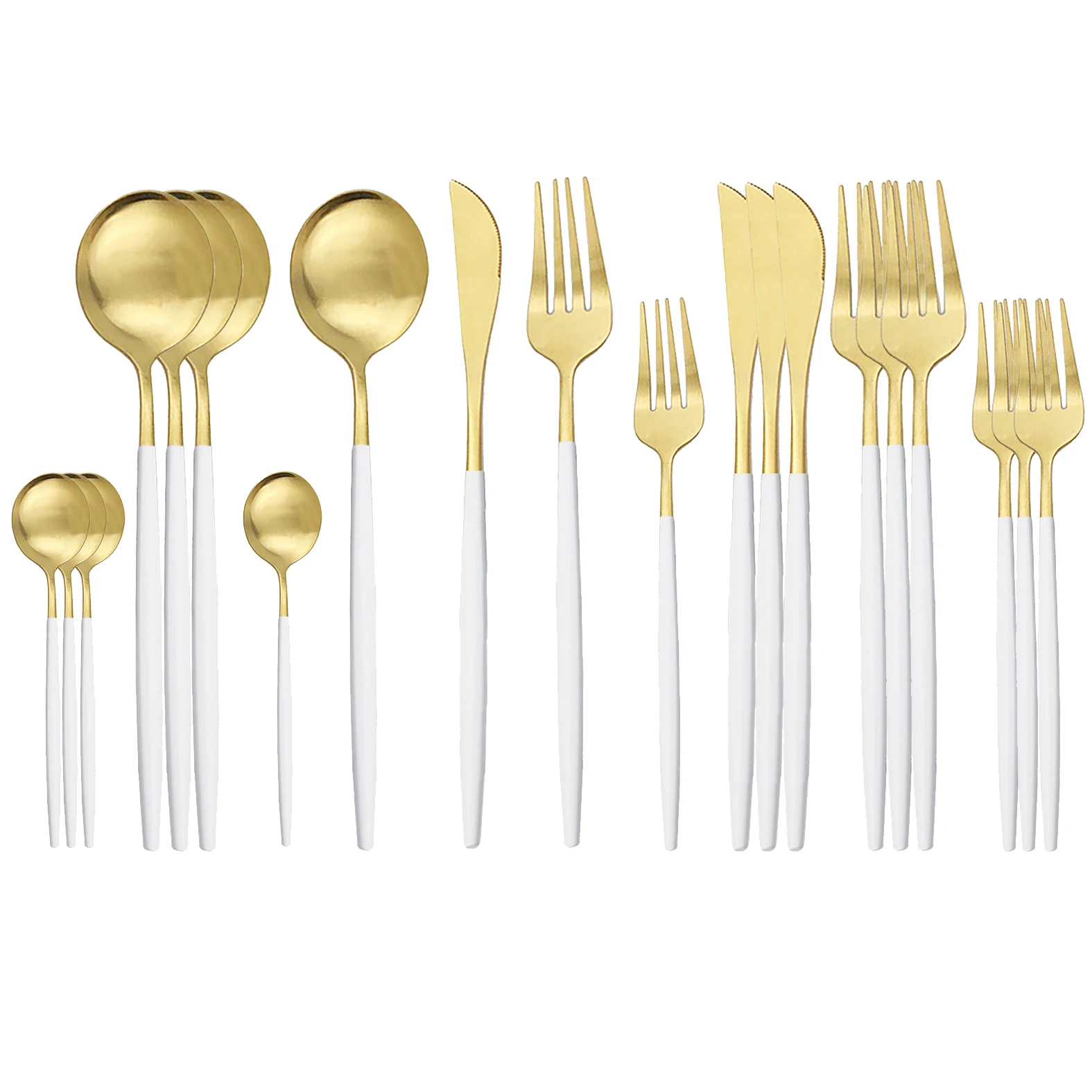 

20Pcs White Gold Tableware Set Matte Knife Spoon Fork Cutlery Set Stainless Steel Dinnerware Set Kitchen Silverware Flatware Set