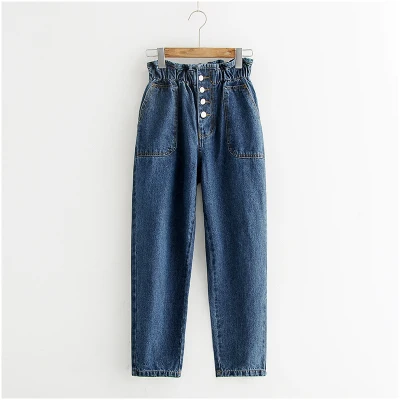 dark blue Новые джинсовые брюки прямого покроя, женские джинсы с эластичной резинкой на талии, шикарные повседневные джинсы для девочек, женские крутые базовые джинсы полной длины - Цвет: dark blue