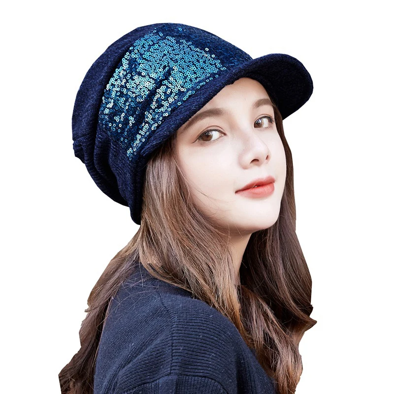 ELIfashion модные плоские шляпы с полями, украшенные блестками, модные кепки для женщин в четыре сезона, 3 цвета