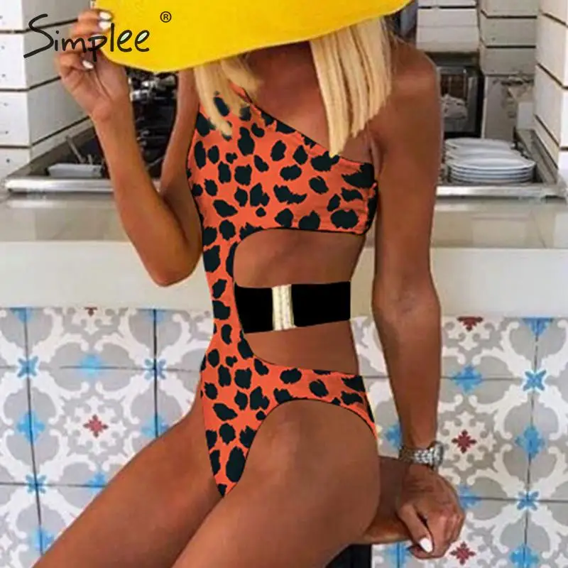 Купальник бикини с леопардовым принтом женский купальник на одно плечо Цельный
