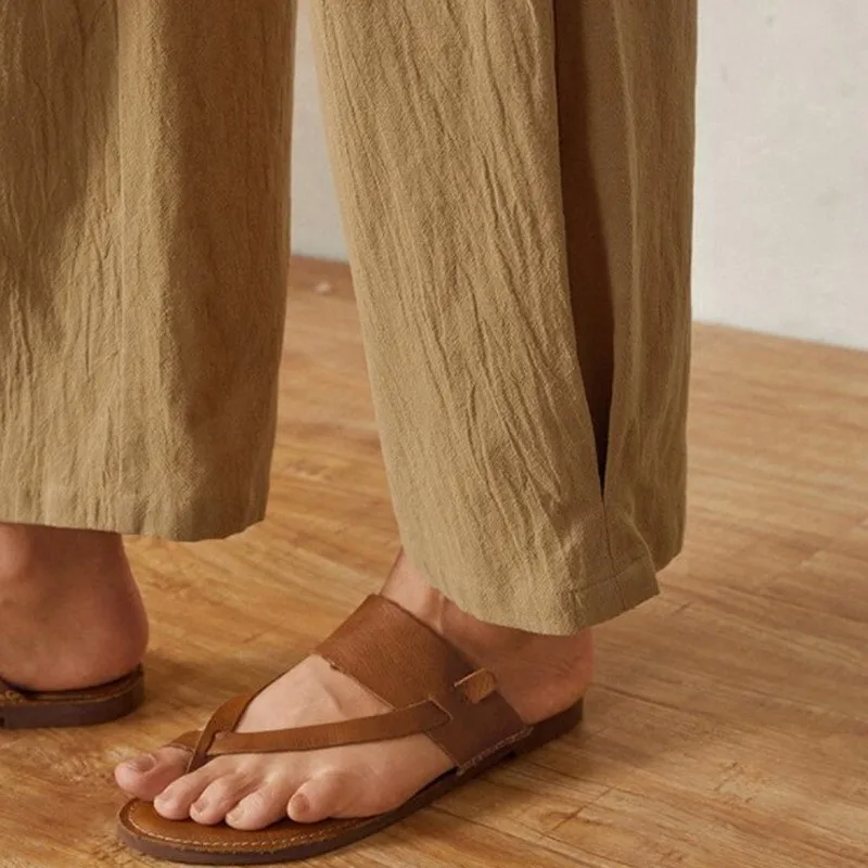 

Women's Cotton Linen Pants Elastic Waist Vintage Trousers Lady Loose Casual Pants Plus Size S-3XL Retro Literary Cotton Trousers