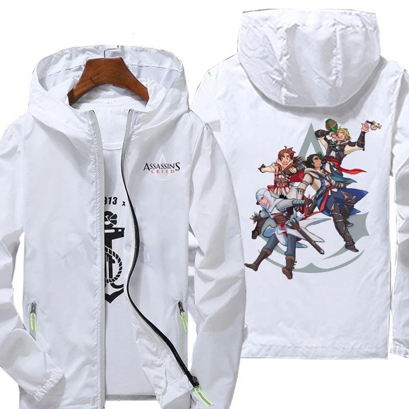 

Мужская ветровка с капюшоном на весну и осень, Солнцезащитная приталенная Повседневная Куртка Assassins Creed, модная куртка для бега и спорта