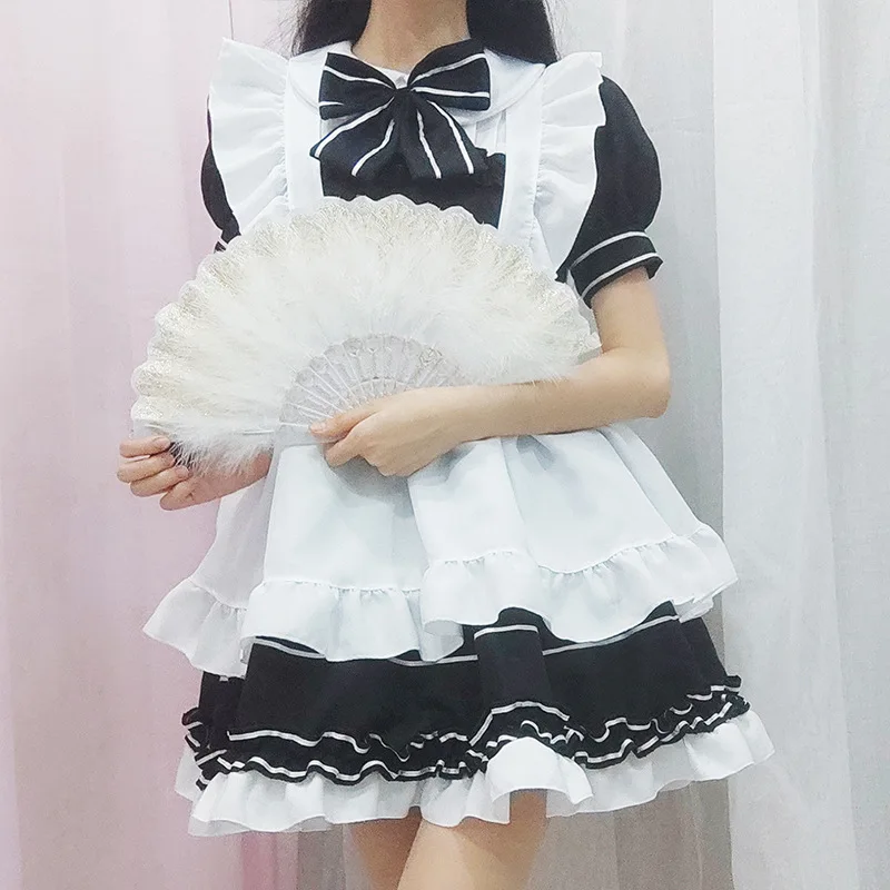 

Halloween new black and white devil Lolita Maid Costume daily little cook role play cos suit