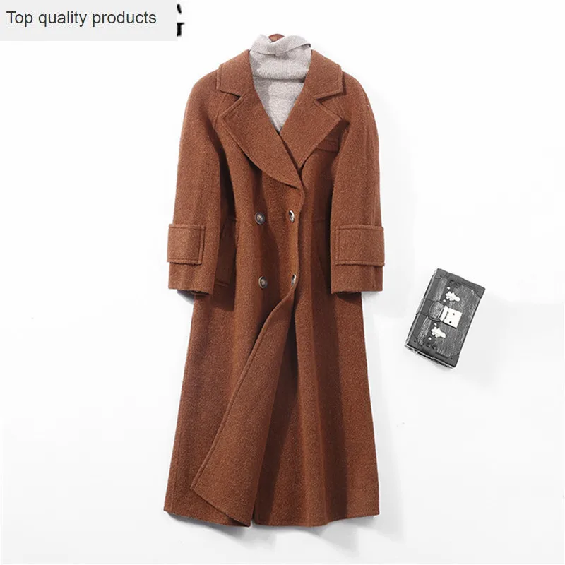 2020 корейское шерстяное Женское пальто осень зима Длинные куртки из альпаки для