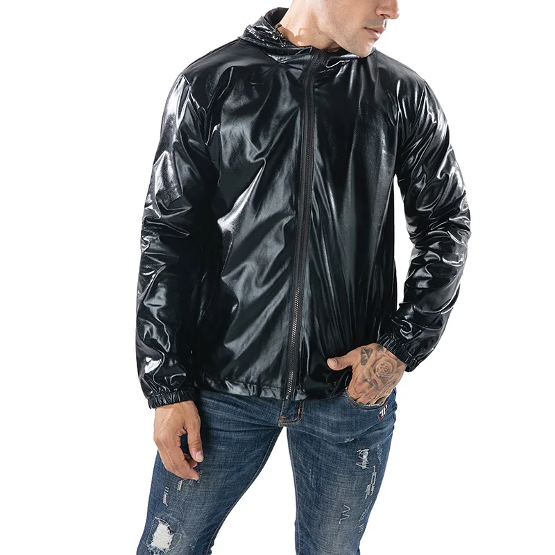 Блестящие Серебряные похожие мужские куртки и пальто с капюшоном для ночного
