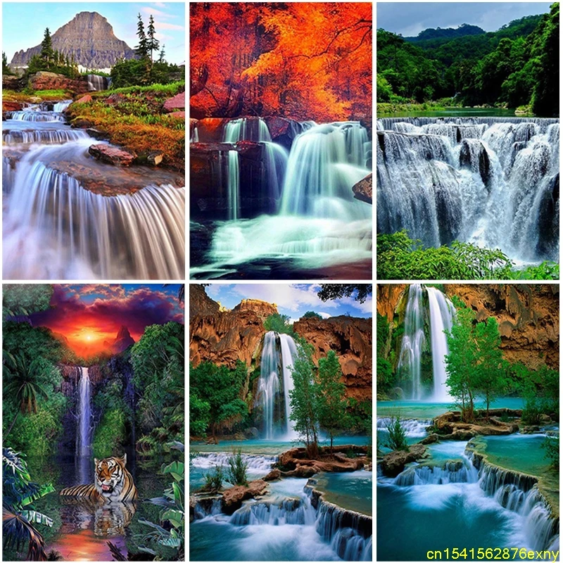 

Пейзаж, картина, выложенная алмазами пейзаж Алмазная вышивка водопад фотографии Стразы мозаика, алмазная Вышивка крестом 5D DIY домашний деко...