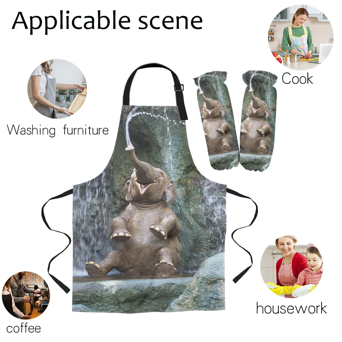 Женский фартук с изображением водопада и забавного слона Короткий Фартук для