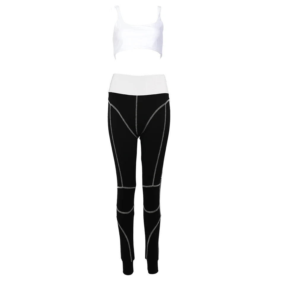 white top mix Kyliejenner, хлопковый спортивный комплект из двух предметов, Gymwear, дизайнерская, новая мода, тонкие лямки, эластичный пояс, укороченный топ, леггинсы, штаны, комплект - Цвет: white top mix