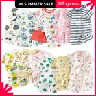 Пижамы для мальчиков и девочек от 2 до 8 лет хлопковые комплекты летняя одежда для сна топ и шорты, пижамный комплект для девочек, домашняя одежда для малышей