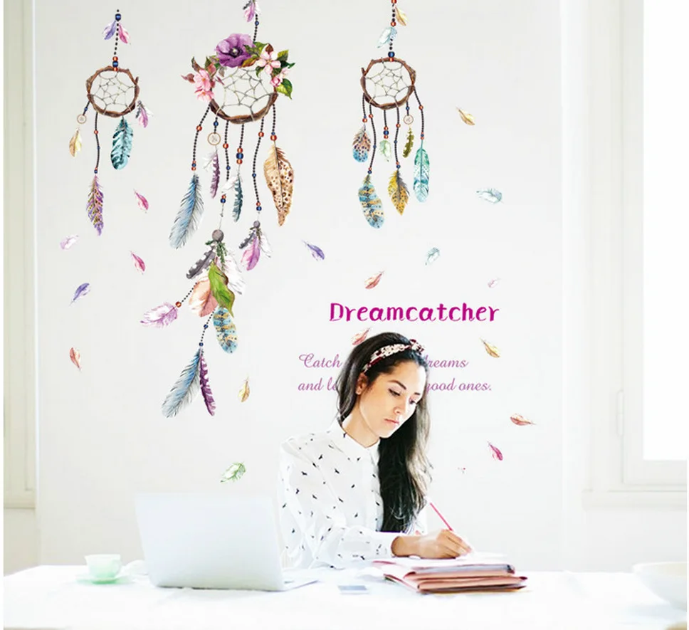 

Stickers Aeolian Bells Wall Feather Girl Boy Kids Bedroom Bathroom Tv Wall Living Room Decorative Wallpaper Mural Home Decor