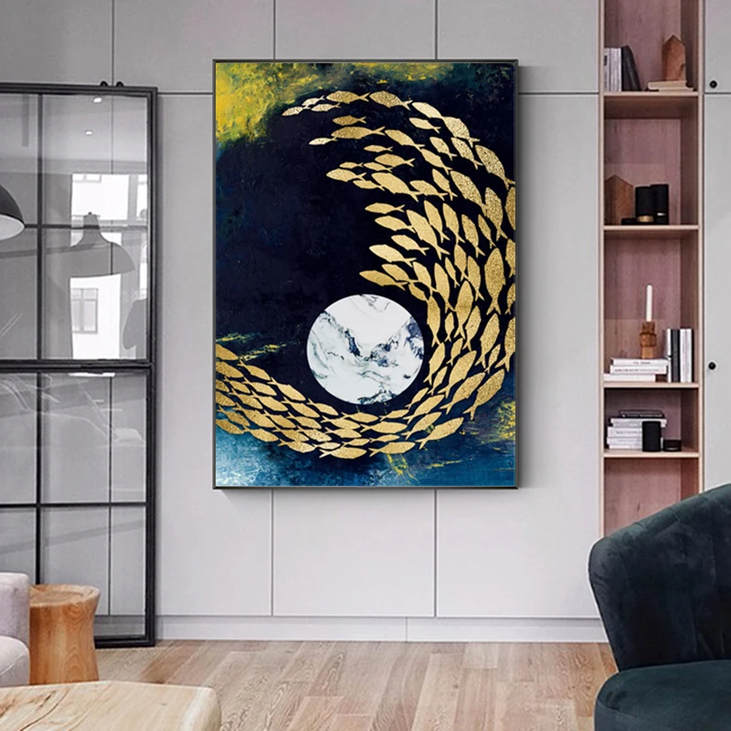 Рельефное искусство абстрактные изображения рыб пляжа холст принты настенное