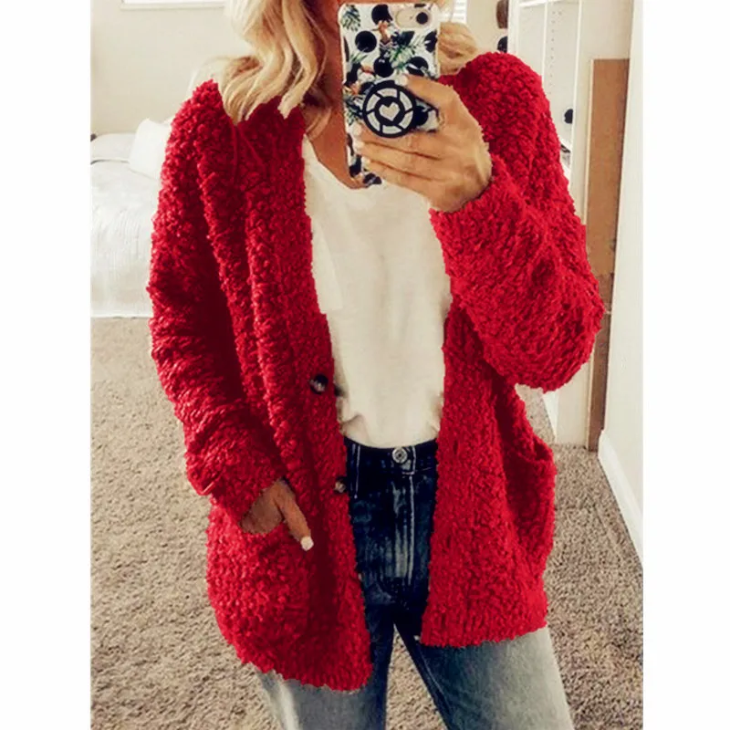 

Elegant Faux Fur Coat Women 2020 Autumn Winter Warm Soft Button Fur Jacket Female Plush Overcoat Pocket Casual Teddy Outwear