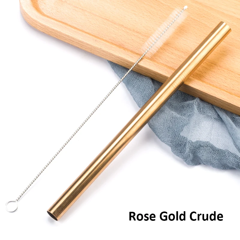 03 Rose Gold Crude Многоразовые металлические трубочки для питья 304 нержавеющая сталь прочная изогнутая прямая соломинка для напитков с чистящей щеткой вечерние аксессуары - Цвет: 03 Rose Gold Crude