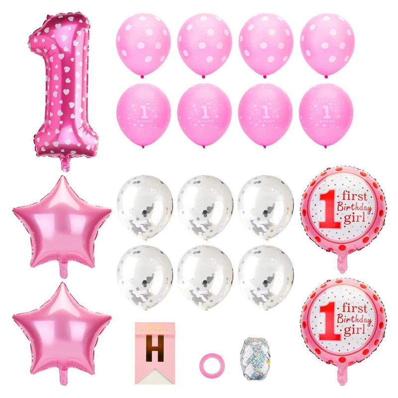 

1 Year Old Birthday Balloon Decoration Girl/Boy Aluminum Foil Latex Balloon Set for Baby Birthday Party Decoration