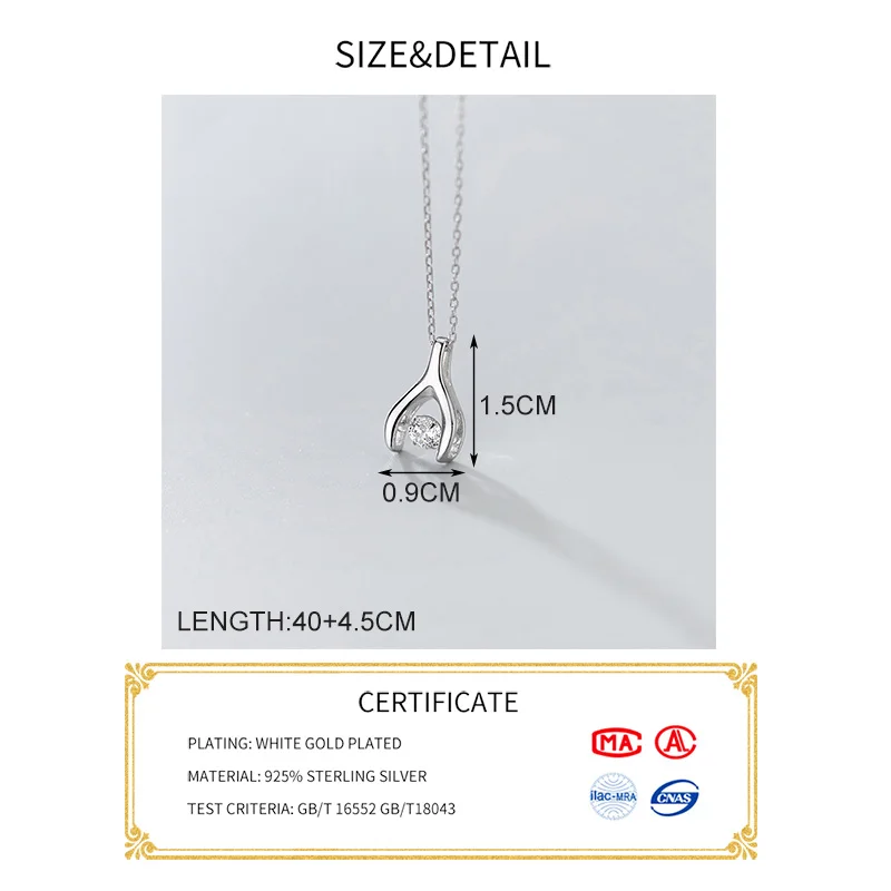 

Real 925 Sterling Silver Zircon Wish Bone Pendant Choker Necklace For Fashion Women Minimalist Fine Jewelry Cute Accessories