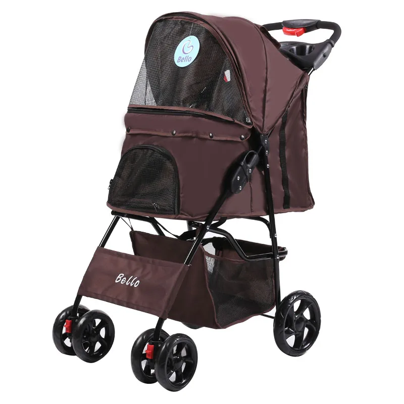 

Quick Folding Pet Stroller with Safety Rope Oxford Cloth+mesh Portable Pet Carrier 4 wheels Trolley with Rain Cover Dotomy
