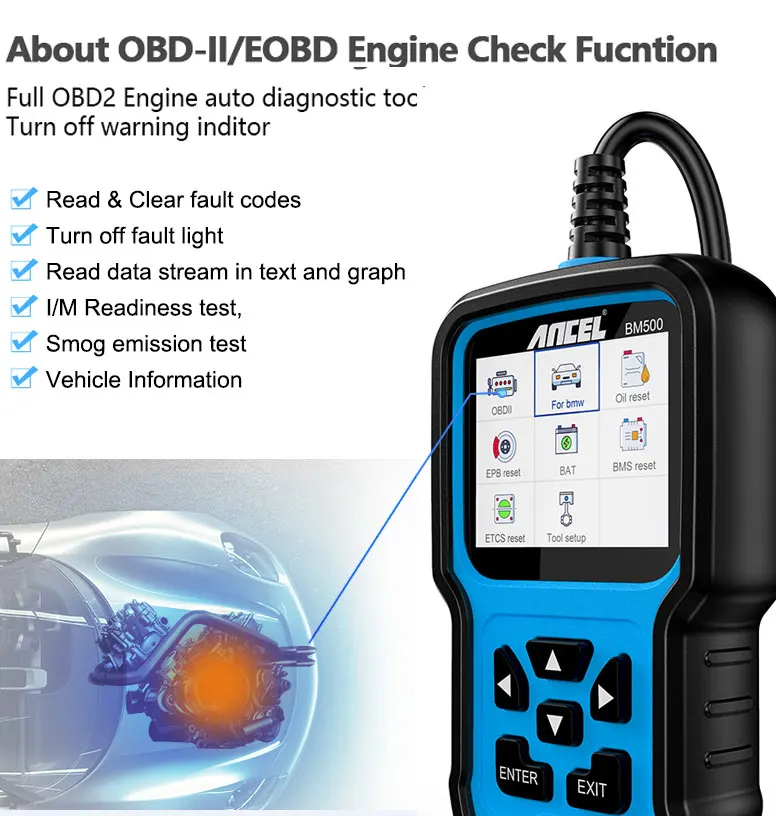Ancel BM500 OBD2 Профессиональный Расширенный Автомобильный сканер полная система OBD DPF