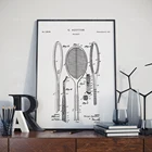 Винтажный патентный рисунок ракетки 1921, ретро художественный плакат, плакат, настенное искусство, домашний декор, теннисная настенная живопись на холсте