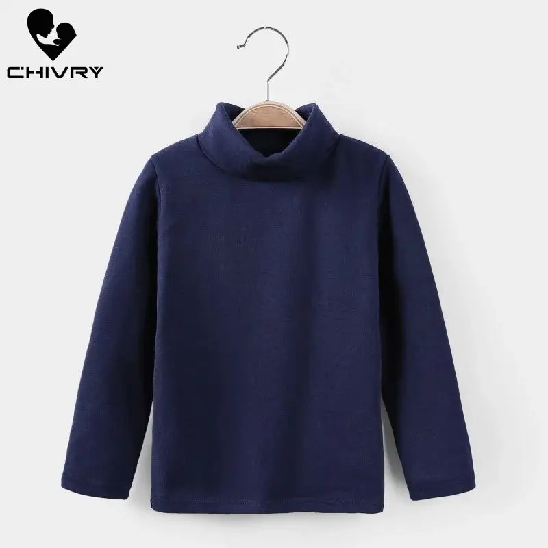 Camiseta lisa de moda para ni&ntilde;os y ni&ntilde;as, Tops de manga larga con cuello redondo, camisetas informales c&aacute;lidas, sudadera, oto&ntilde;o e invierno, 2021-3